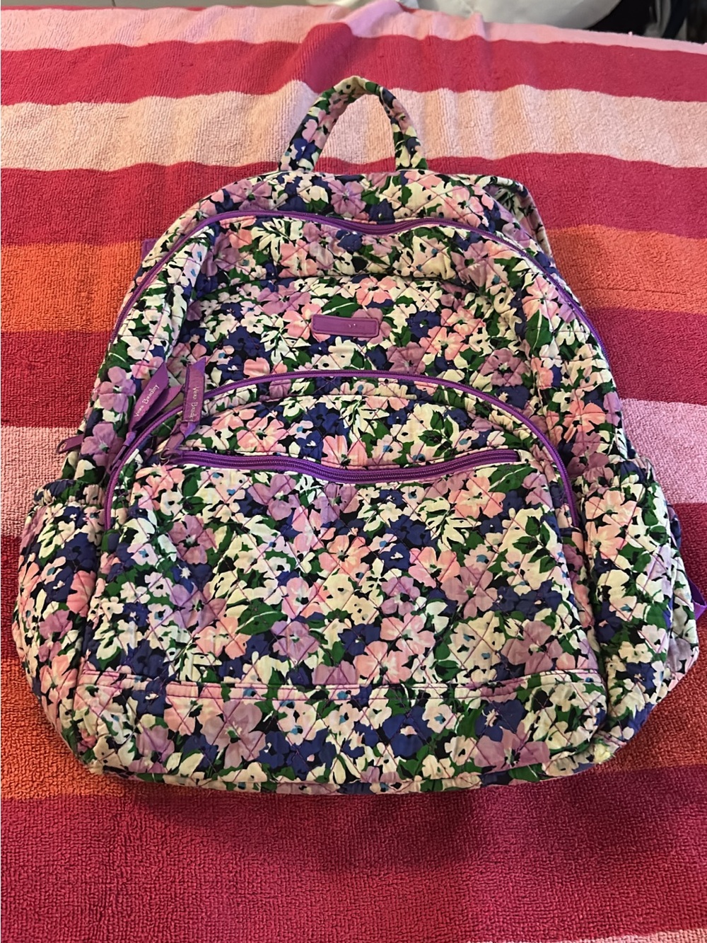 Vera Bradley Quilted Floral Backpack in Pink, Purple & Green